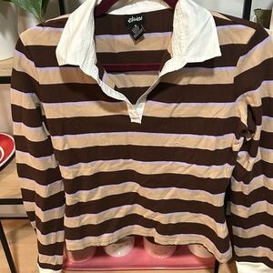 Etnies Brown and Cream Striped Shirt